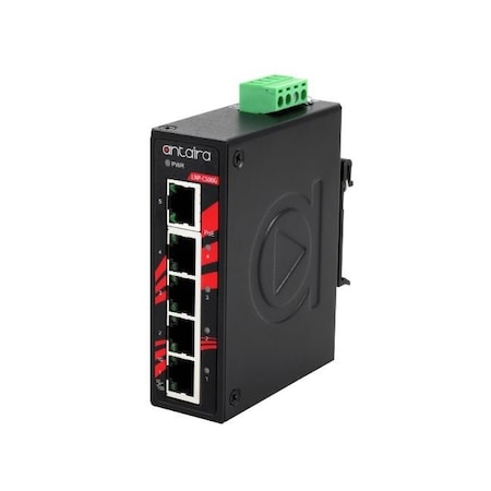 Antaira Compact 5-Port Industrial Gigabit PoE+ Unmanaged Ethernet Switch LNP-C500G